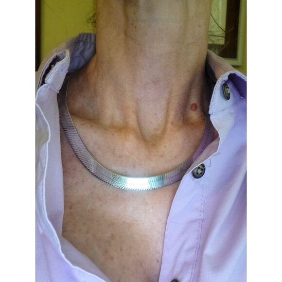 Sterling Silver Statement Piece Sleek 925 necklace 1cm wide VTG Italy NICE 38gr! - Picture 6 of 14